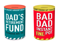Gem Imports 2-pack money tins labeled "Dad" with secure lids, ideal gift boxes for cash or small valuables.
