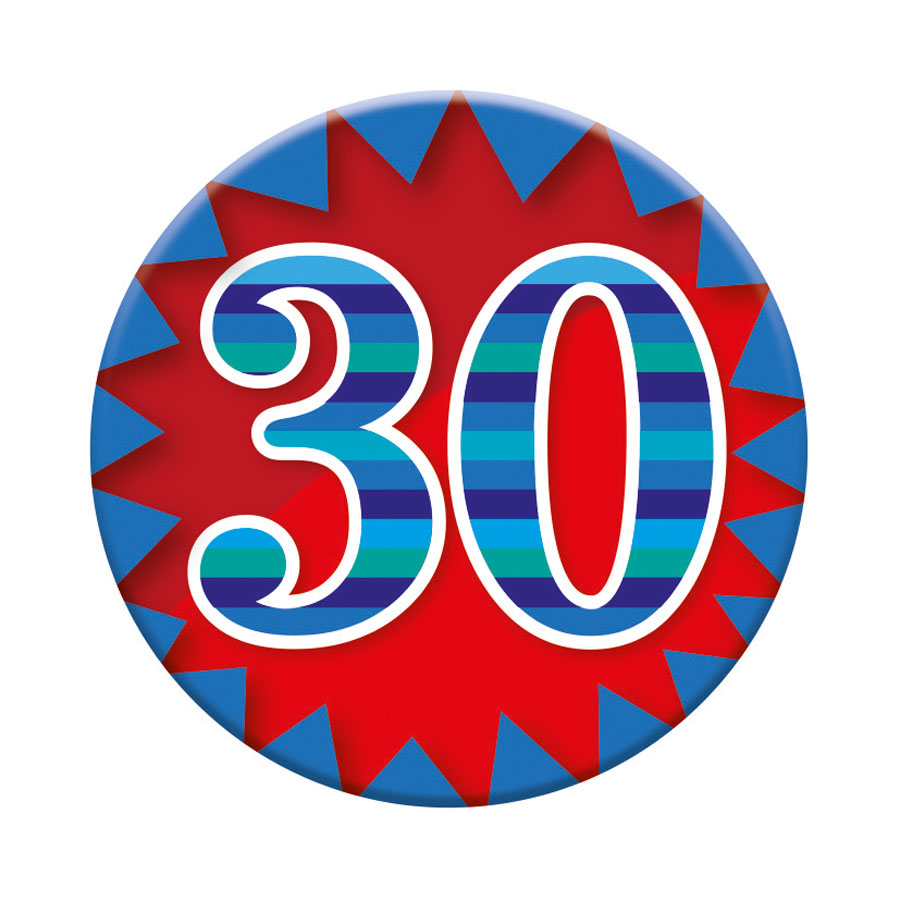 Six small Tiger Feet birthday badges with "Age 30" design, perfect for celebrating 30th birthdays.