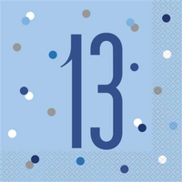 Blue Glitz 13th Birthday Lunch Napkins 16pk