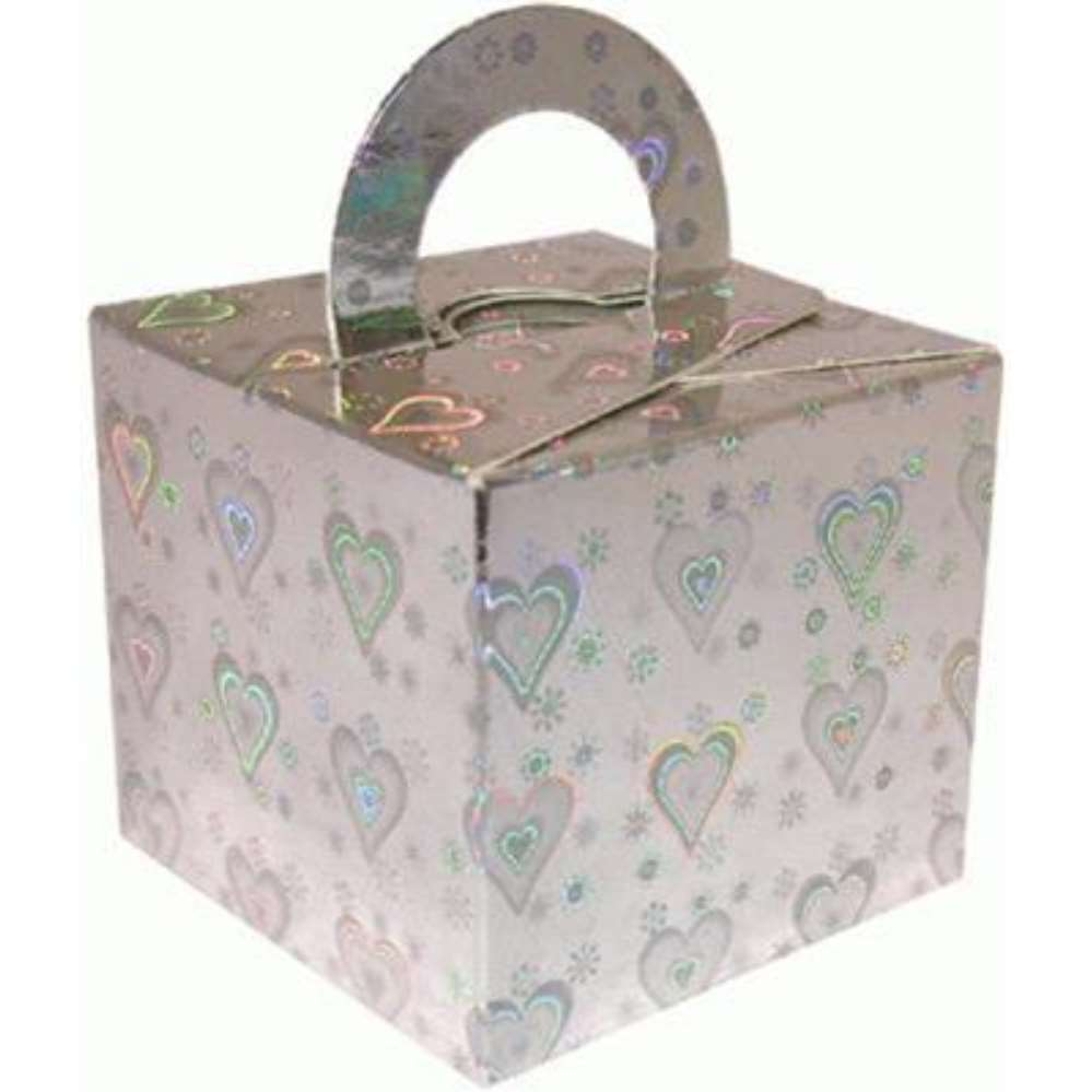 Oaktree Balloon Weight Gift Box Silver Hearts 10pk