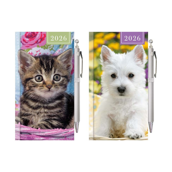 Diary Slim WTV W/Pen Puppy & Kitten 2027 12pk