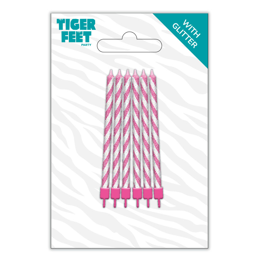 Tiger Feet 6 Pack Party Candle Pink Glitter