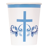 Unique 8 Pack Cups Blue Holy Cross 9oz