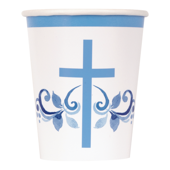 Unique 8 Pack Cups Blue Holy Cross 9oz