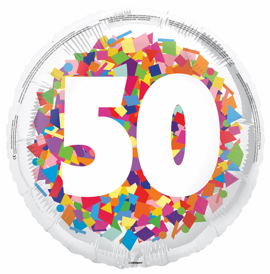 Unique Foil Balloon Bright Confetti Age 50 18"