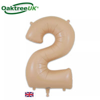 Oaktree matte nude foil balloon in the shape of the number 2, 34 inches tall, with a shiny metallic finish.