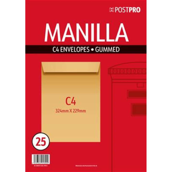 25pk Envelopes C4 229x334mm Manilla Gummed
