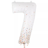 Oaktree Foil Balloon Fizz Rose Gold Number 7, 34-inch metallic balloon for celebrations, featuring a shiny rose gold finish.