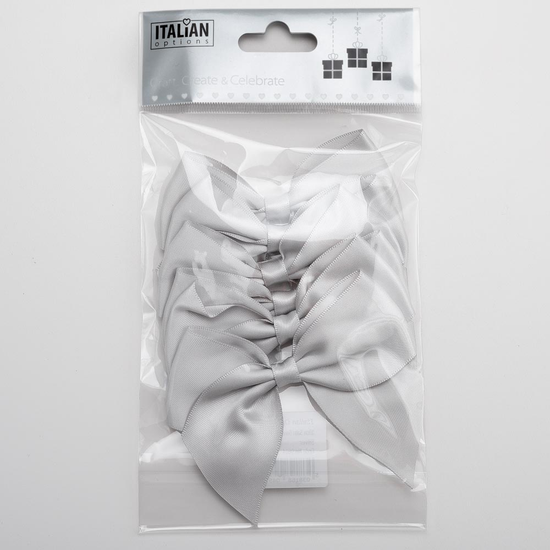 Italian Options 6 Pack Ribbon Bows Silver 10cm