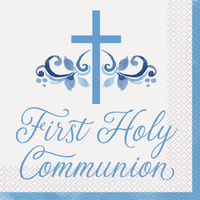 Unique 16 Pack Napkins Blue Communion Holy Cross