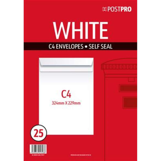 25pk Envelopes C4 229x324mm Self Seal White