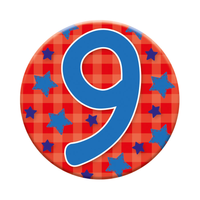 Six small Tiger Feet birthday badges featuring the age 9, perfect for party decorations and celebrations.