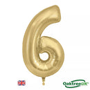 Oaktree gold foil balloon shaped as the number 6, 34 inches tall, shiny metallic finish, perfect for celebrations and parties.