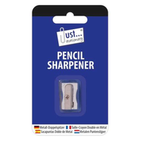 Tallon single hole metal pencil sharpener with a sleek silver finish, designed for precise sharpening of pencils.