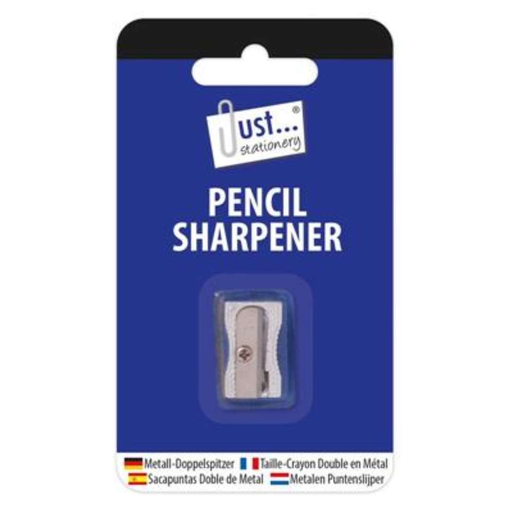 Tallon single hole metal pencil sharpener with a sleek silver finish, designed for precise sharpening of pencils.