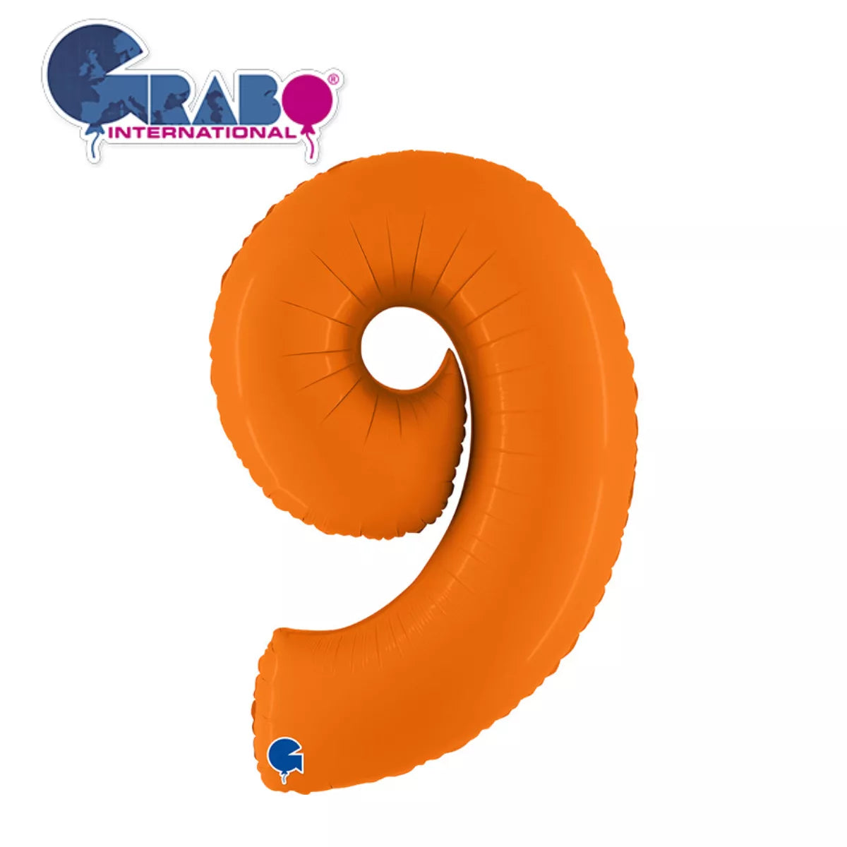 Matte orange Grabo foil balloon in the shape of the number 9, 40 inches tall, with reflective surface and festive design.
