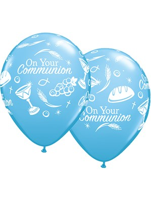 25 Latex Balloon 11" Round First Com Symbols Blue