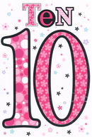 Six Simon Elvin birthday cards in a pack, featuring colorful designs and the number 10, for celebrating birthdays.