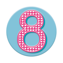 Six small Tiger Feet birthday age 8 badges featuring colorful designs and playful graphics for celebrating an eighth birthday.