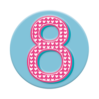 Six small Tiger Feet birthday age 8 badges featuring colorful designs and playful graphics for celebrating an eighth birthday.