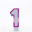 Pink glitter number 1 party candle by APAC, designed for celebration and decoration at parties or special events.