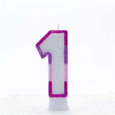 Pink glitter number 1 party candle by APAC, designed for celebration and decoration at parties or special events.