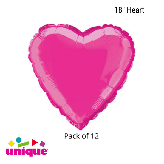 Unique 12 Pack Foil Balloon Hot Pink Heart 18