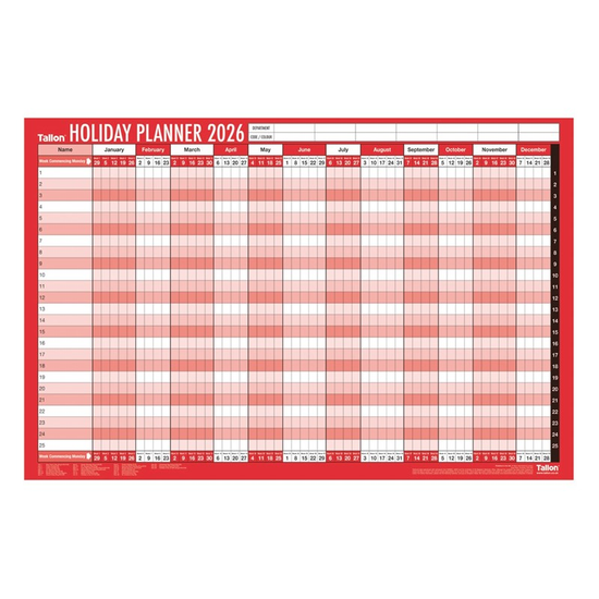 Calendar Staff Holiday Planner Red & Black 2027
