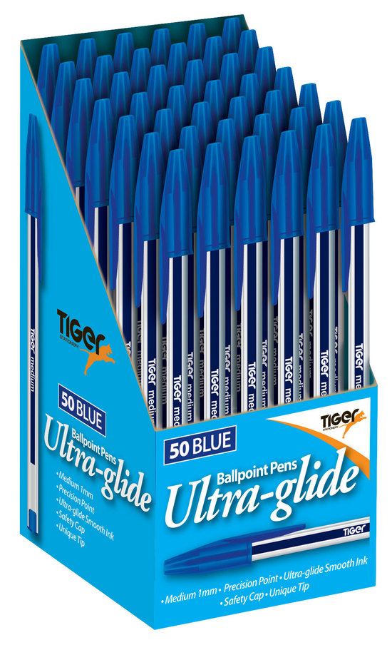 Tiger Stationery 50 Pack Ballpoint Pen Blue
