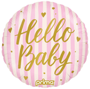 Foil Balloon 18" Round Hello Baby Pink Stripes