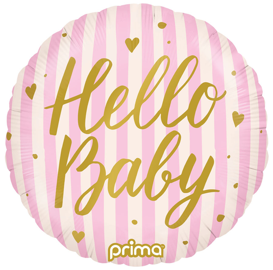 Foil Balloon 18" Round Hello Baby Pink Stripes