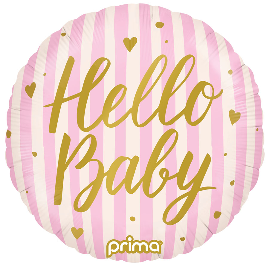 Foil Balloon 18" Round Hello Baby Pink Stripes