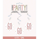 Unique Age 60 Rose Gold 32" Hanging Swirl 6pk