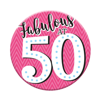 Six small Tiger Feet birthday badges with the number 50 for age celebration, featuring colorful designs and playful style.