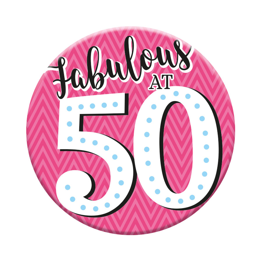 Six small Tiger Feet birthday badges with the number 50 for age celebration, featuring colorful designs and playful style.