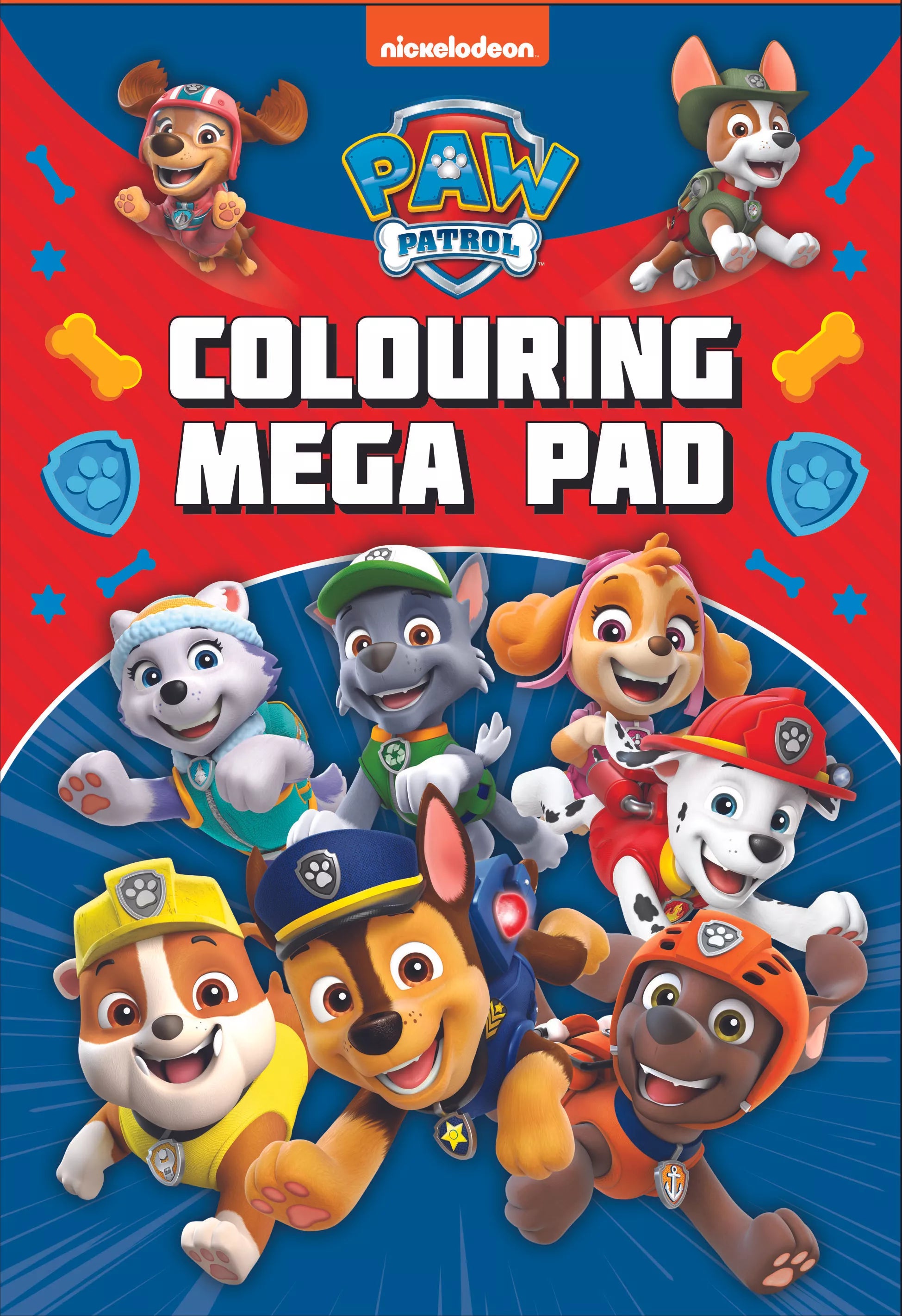 Alligator Products Mega Pad Paw Patrol activity and puzzle book with colorful pages featuring Paw Patrol characters for kids.