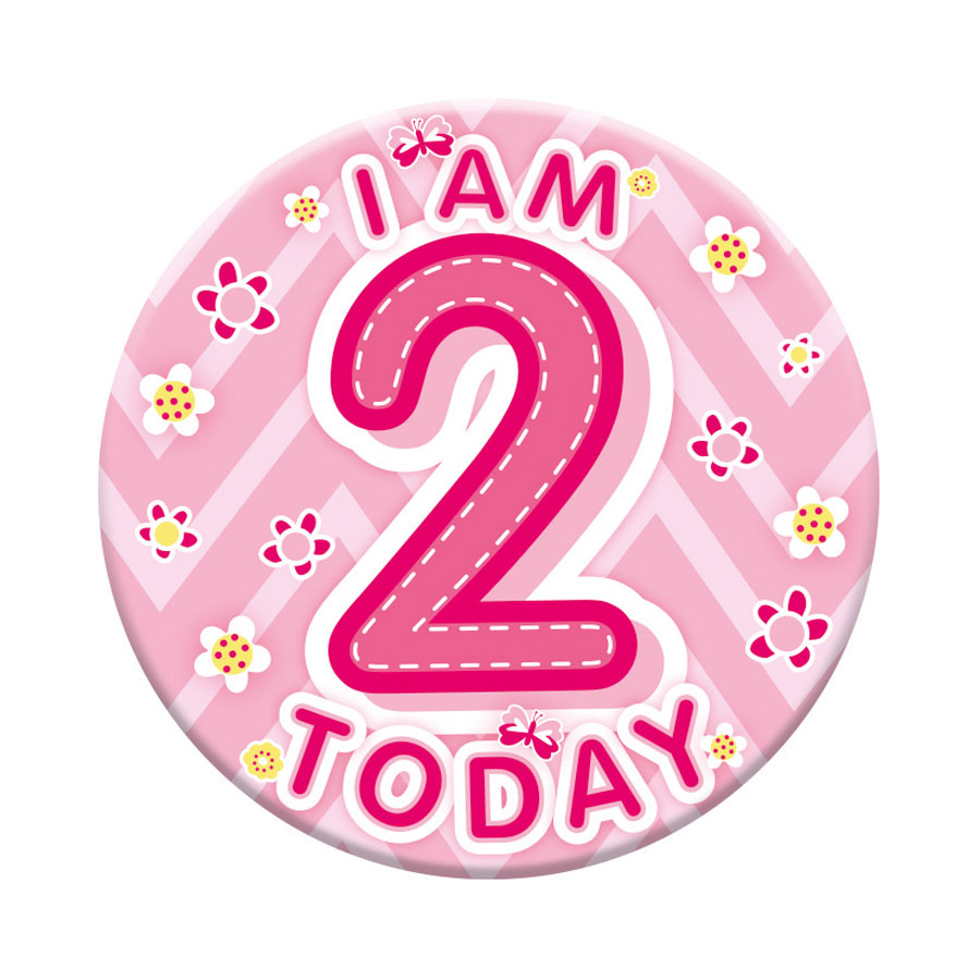 Six small Tiger Feet birthday badges featuring the number 2 for age celebration, with colorful designs and safety pins.