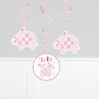 Unique Pink Baby Elephant 26" Hanging Swirls 3pk