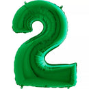 Green Grabo foil balloon shaped as the number 2, 40 inches tall, with shiny metallic finish and celebratory design.