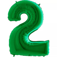 Green Grabo foil balloon shaped as the number 2, 40 inches tall, with shiny metallic finish and celebratory design.