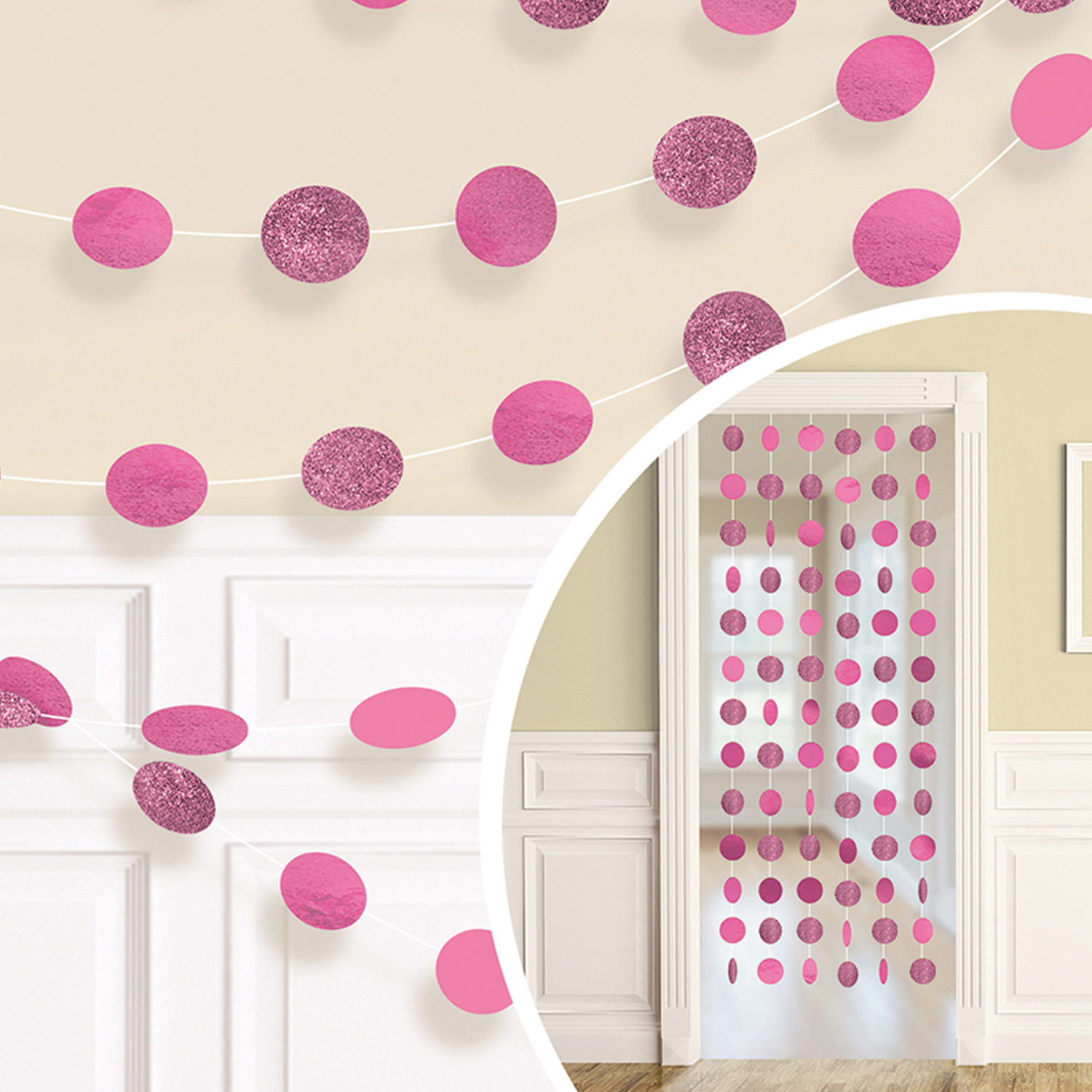 Bright Pink Glitter String Decoration 2.13M