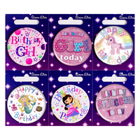 Happy Birthday Girl Mix Small Badges 55mm 6pk