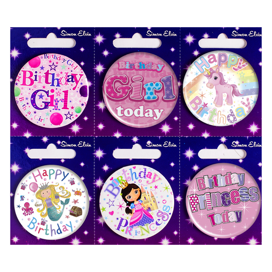 Happy Birthday Girl Mix Small Badges 55mm 6pk