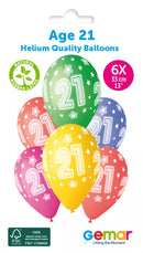 Gemar Cosmic Stars age 21 latex balloons, 13-inch printed latex balloons for celebrations, 6-pack, colorful star design
