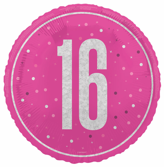 Unique Foil Balloon Pink Glitz Age 16 18"
