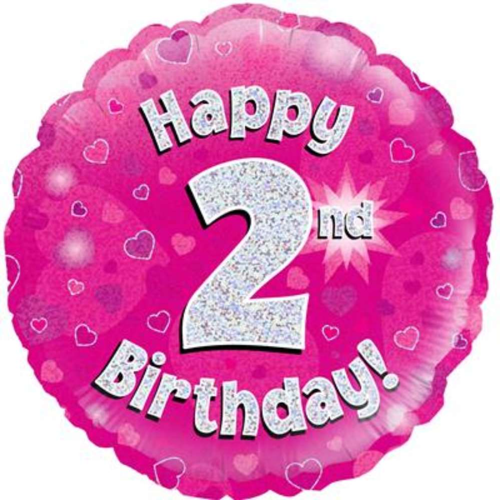 18" 2nd Birthday Pink Holographic Foil Balloon