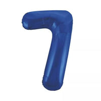 Blue glitz foil balloon shaped as the number 7, 34 inches tall, by Unique, perfect for celebrations and events.
