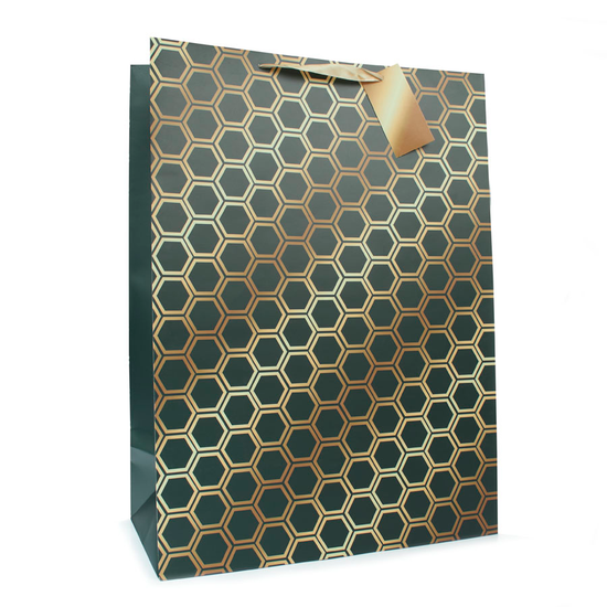 Tiger Feet Gift Bag Black/Gold Geo Extra Large 6pk