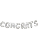 Silver foil balloon banner spelling "Congrats" with 14-inch letter balloons, from Unique, perfect for celebrations.