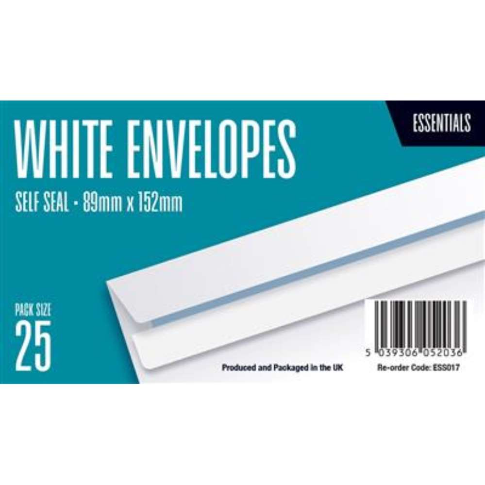25pk Envelopes 3.5x6in Self Seal 80gsm White